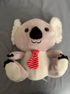 Plush Koala Toy with Red Striped Tie - Soft Grey Kids Stuffed Animal